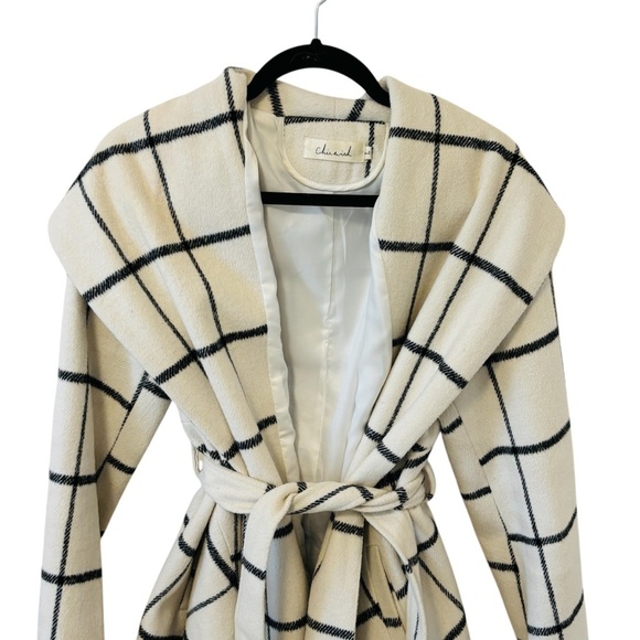 Chicwish Women's PRAIRIE GRID RABATO  Grid Off-White Wool Blend Coat SZ Large - Picture 6 of 10